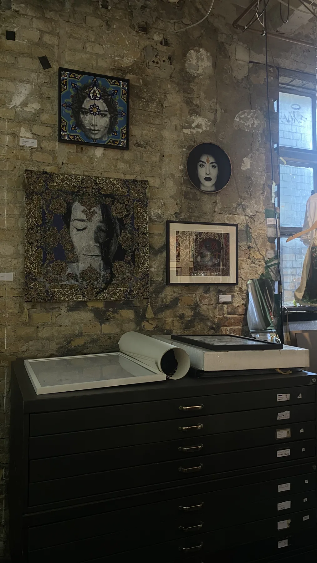 Artworks and objects inside an artist's studio